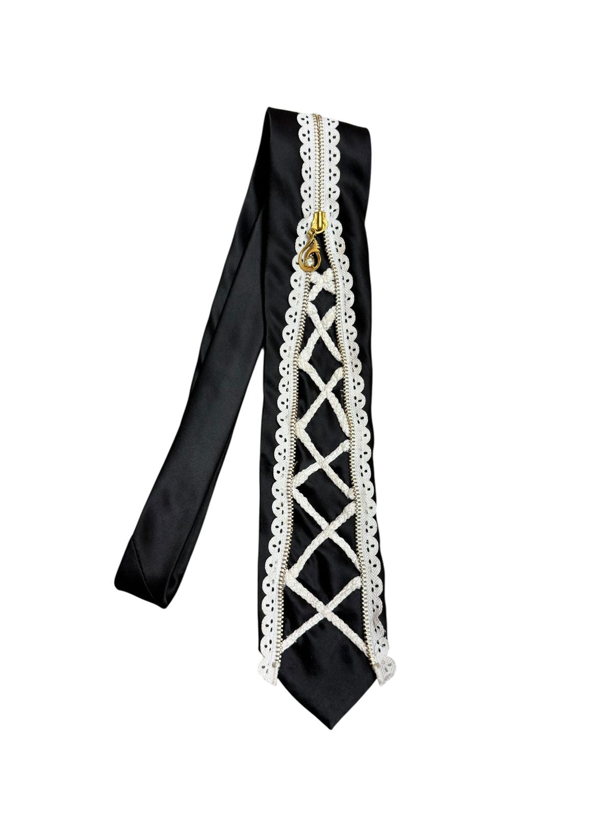 White zipper with white dori Handmade Vintage Silk Tie