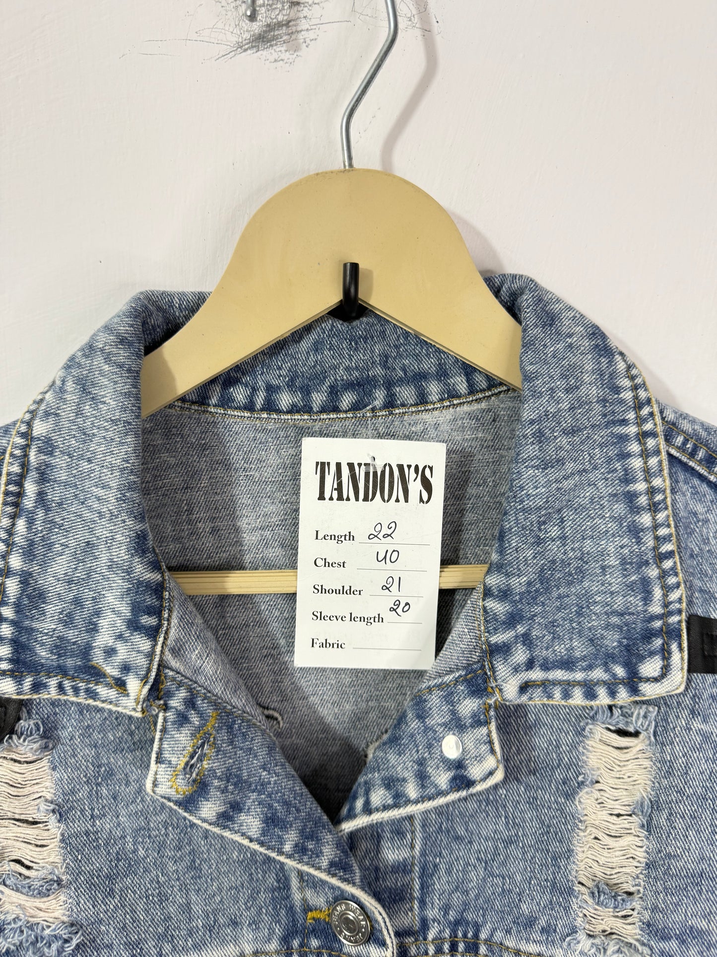 Customised leather Crosses patch Denim Jacket