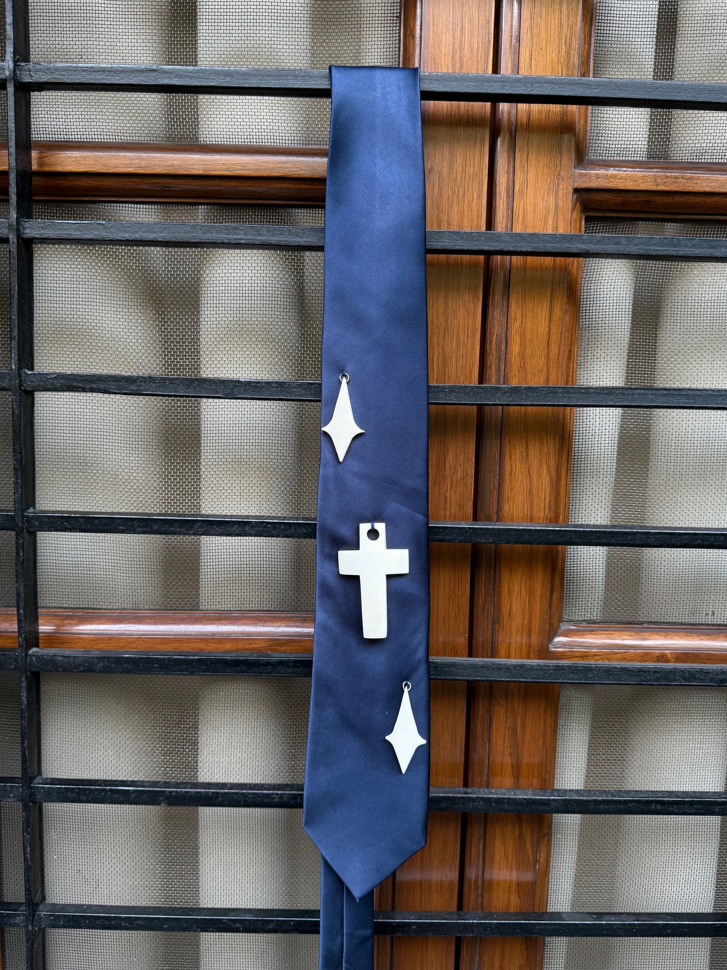 Off-White Cross Charm Handmade Vintage Silk Tie