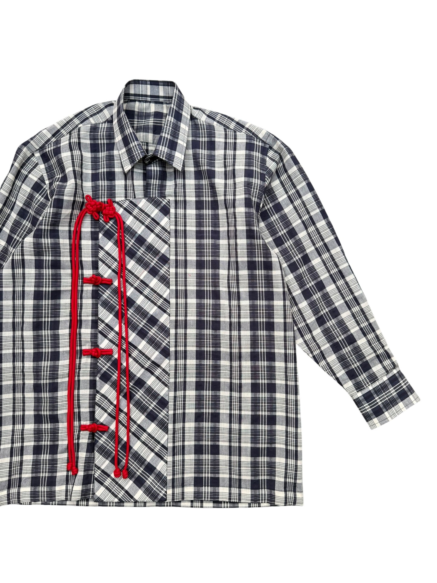Cheongsam black check 100% Cotton Shirt
