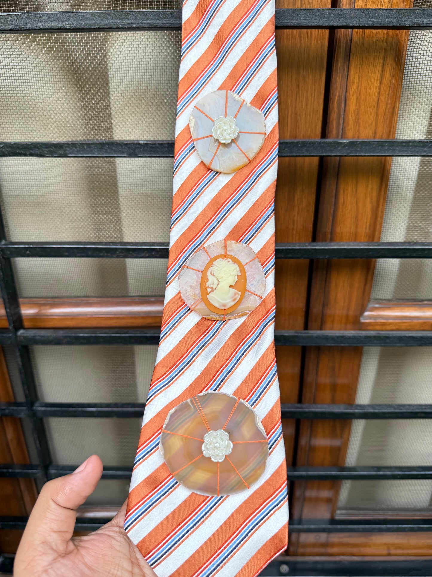 Crystal stone with Charm Handmade Vintage Silk Tie