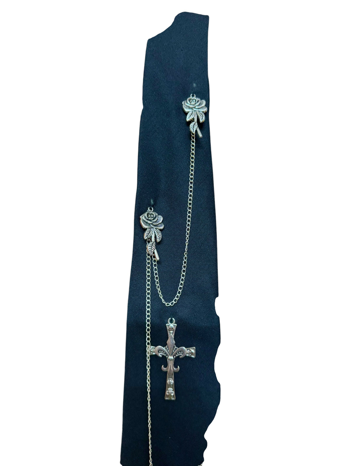 Silver Cross Charm Handmade Vintage Silk Tie