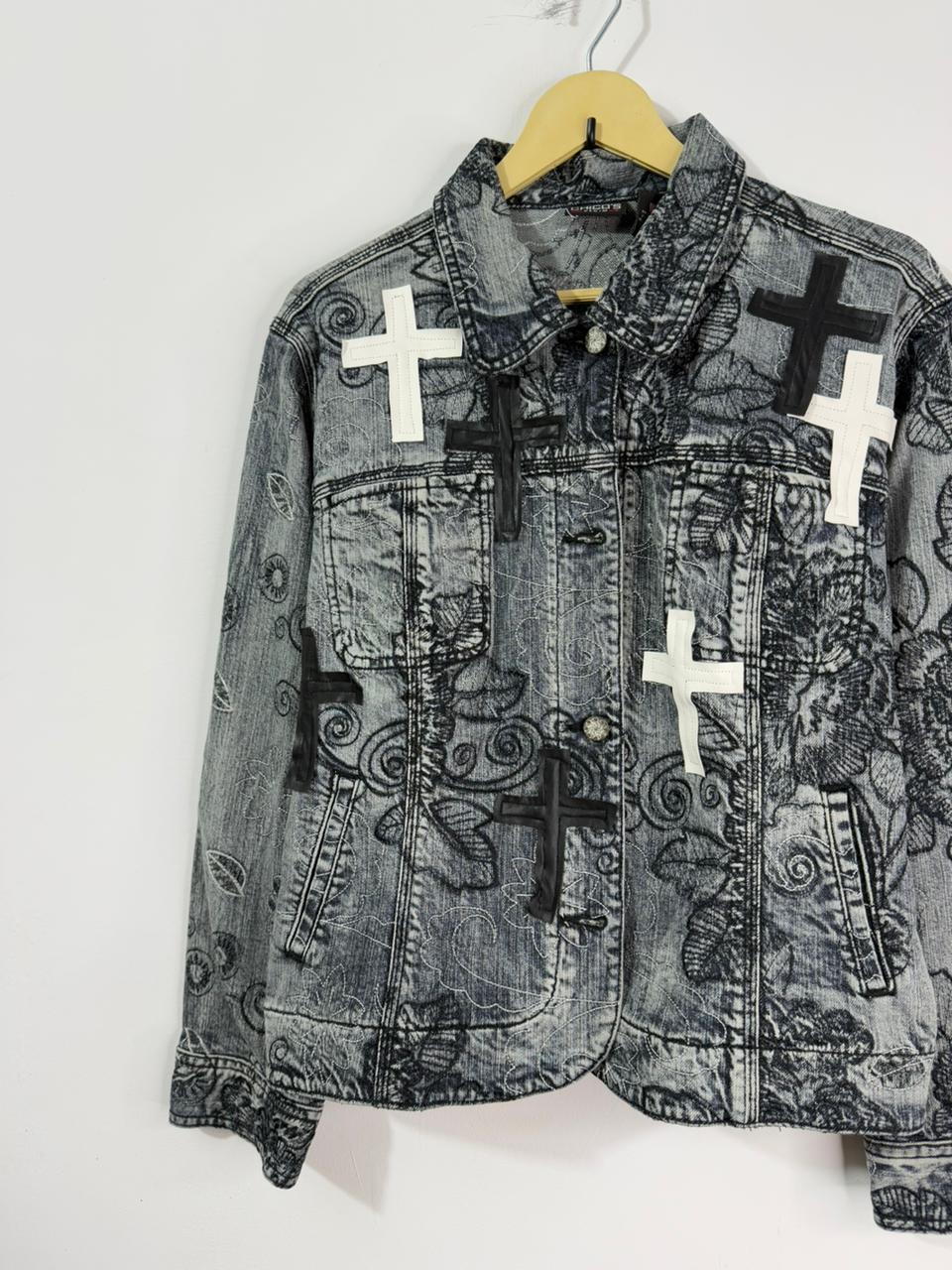 Customised velvet crosses patch Denim Jacket