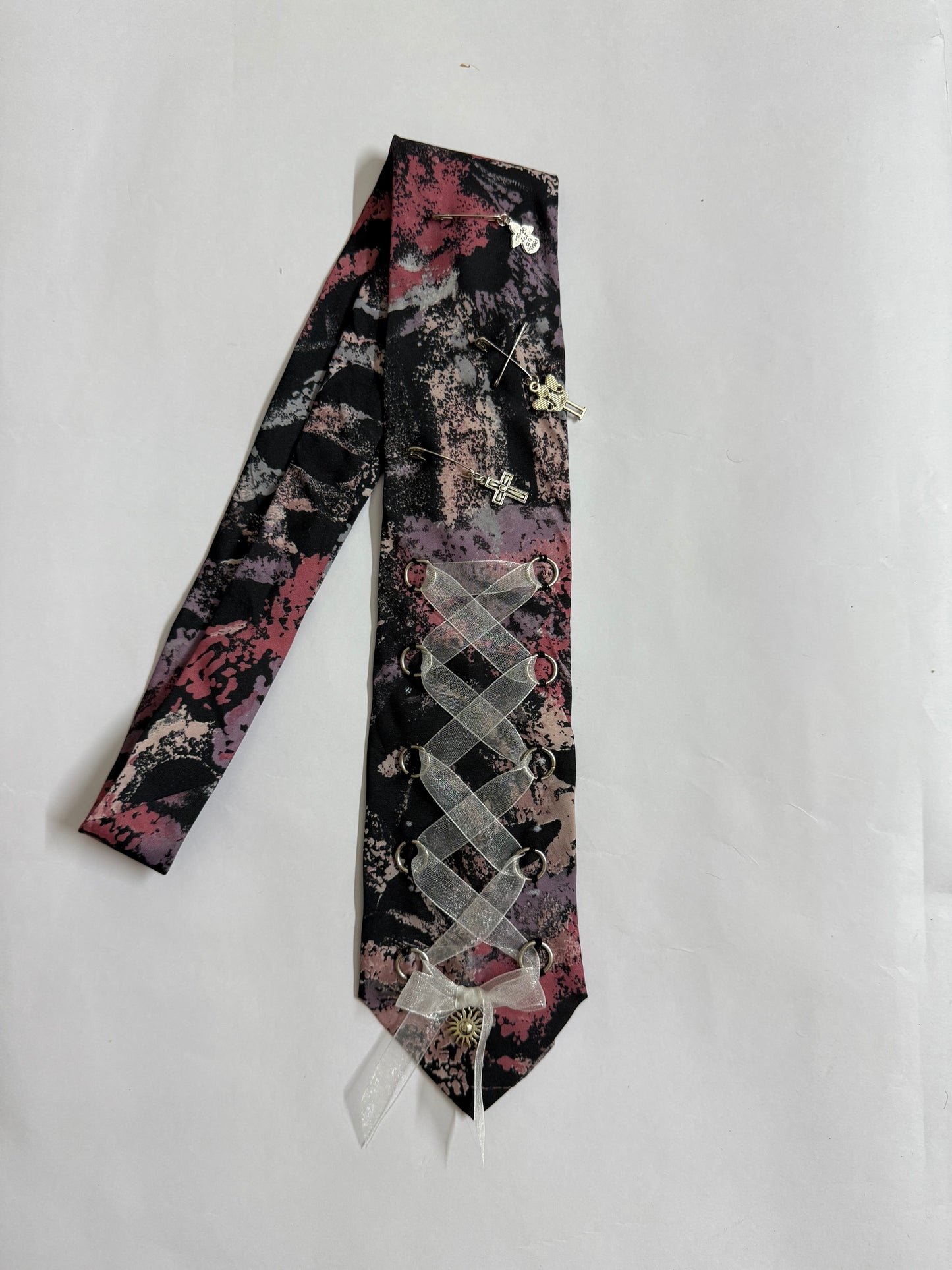 Charms and Ribbon Bow Handmade Vintage Silk Tie