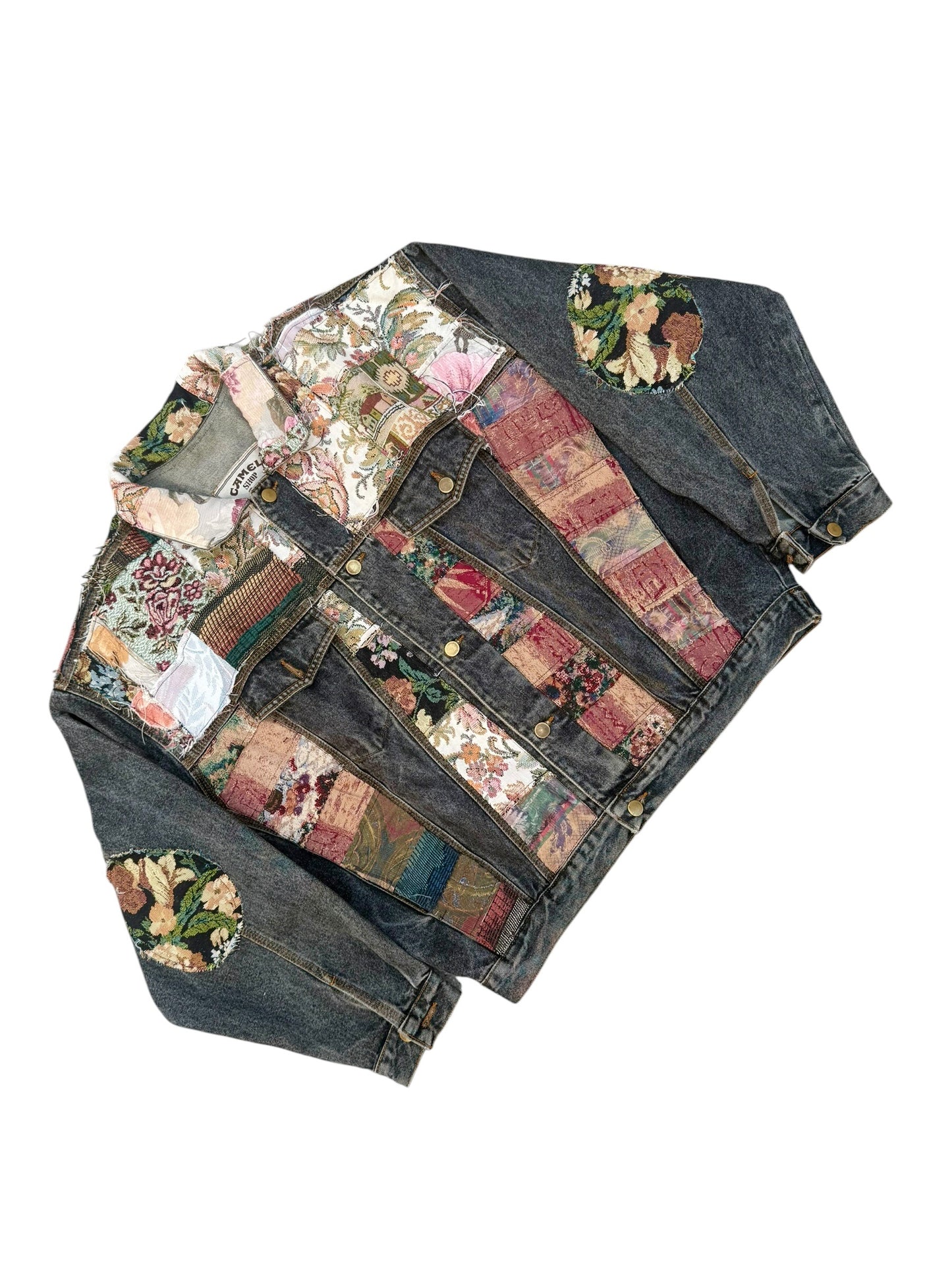 Upcycled patchwork jacquard Denim Jacket