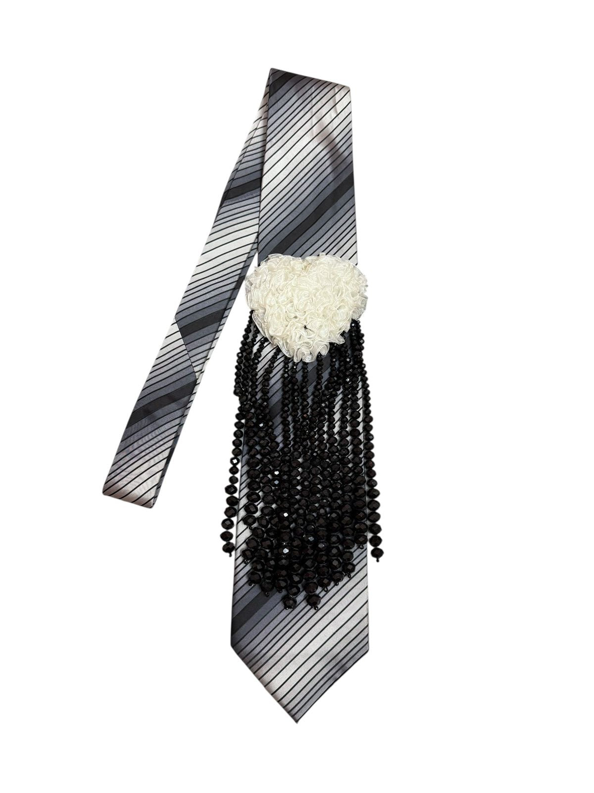 White heart with crystal Handmade Vintage Silk Tie
