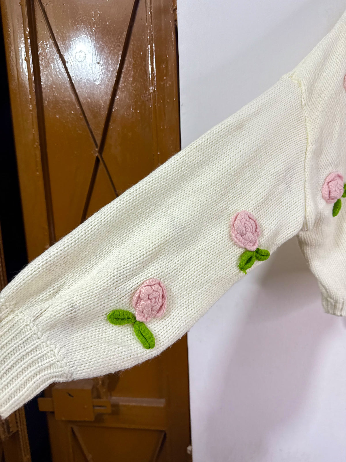 Pink Crochet Flower Sweater