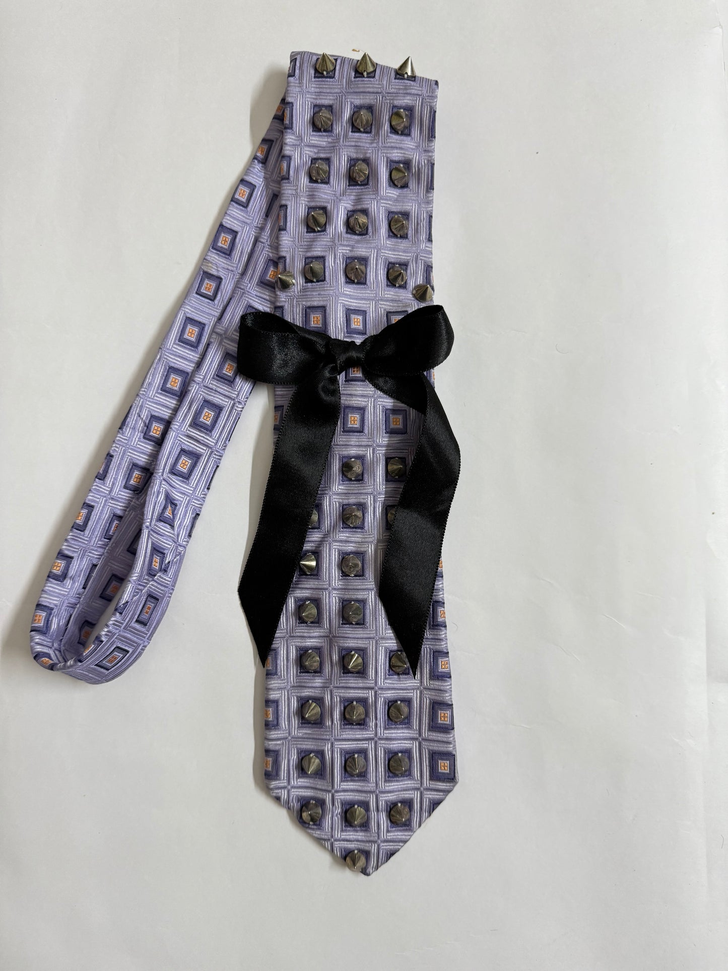 Stud and Ribbon Bow Handmade Vintage Silk Tie