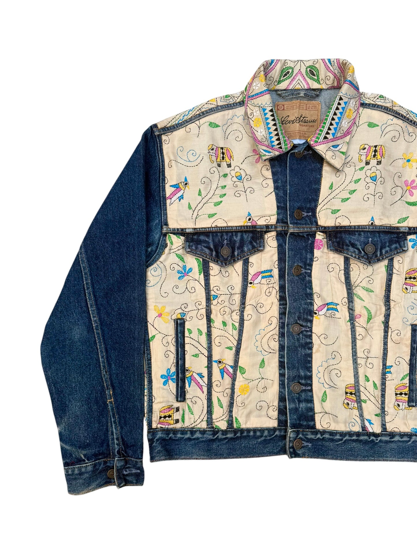 Upcycled Kantha Saree Denim Jacket