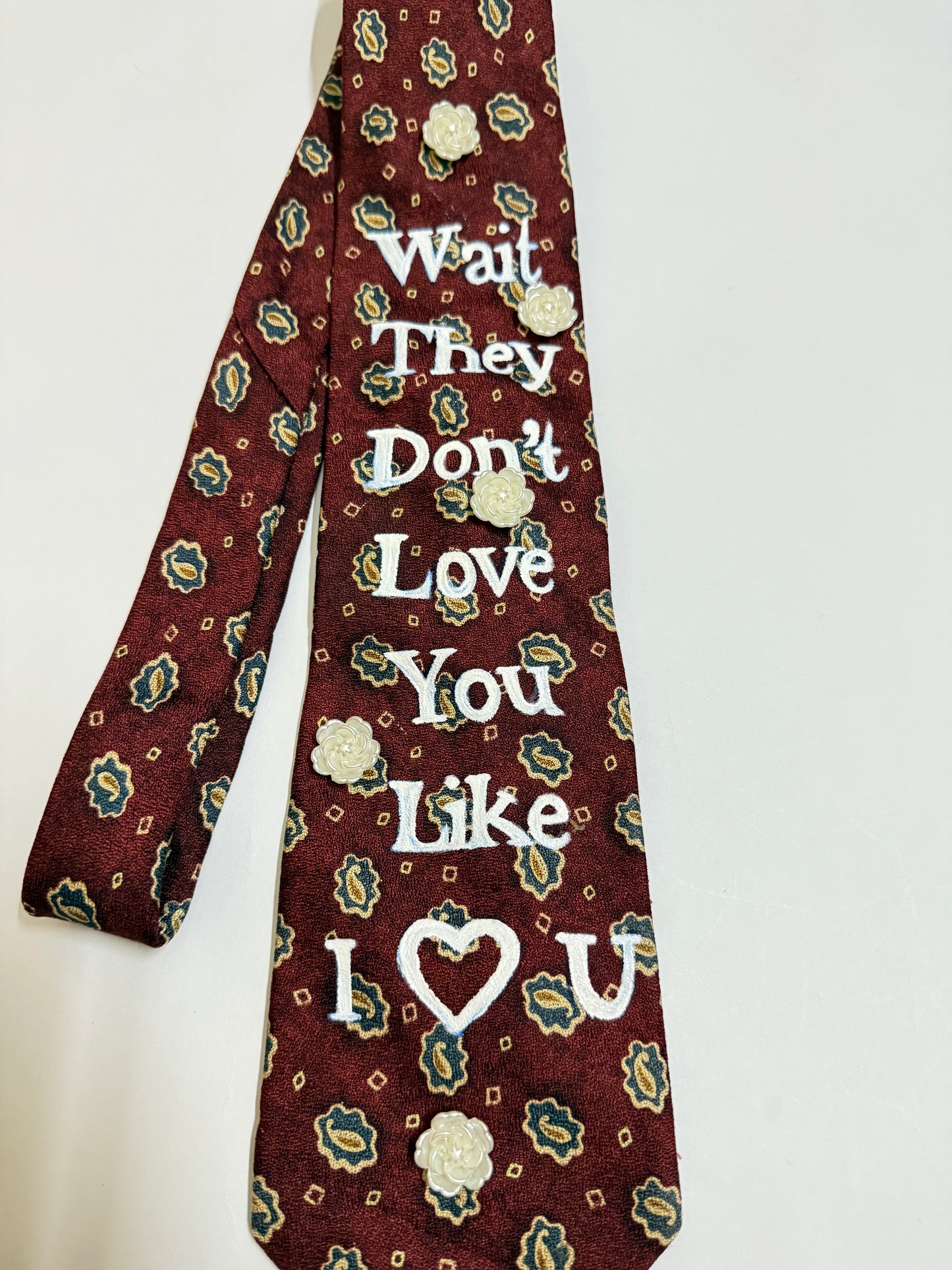 They Don't Love you Like I love You Handpaint With Mirror vintage silk tie