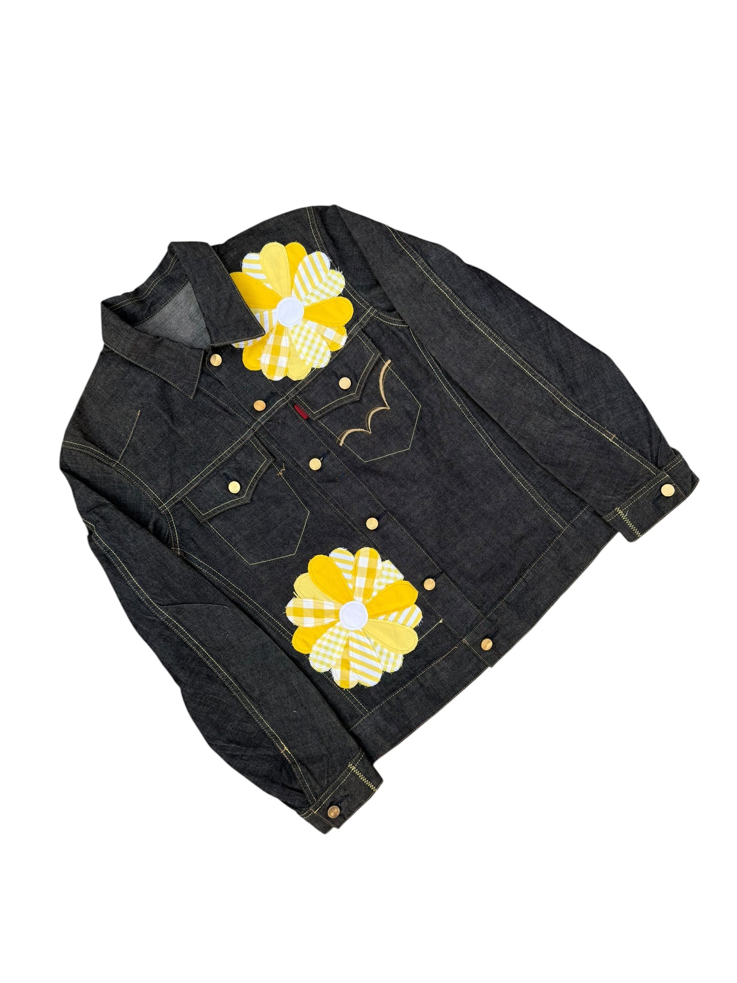 Upcycled Sunflower Patch Denim Jacket