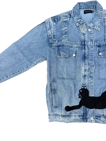 Upcycled Cat Patch Denim Jacket