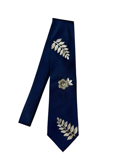 Silver Charms  Flower Handmade Vintage Silk Tie
