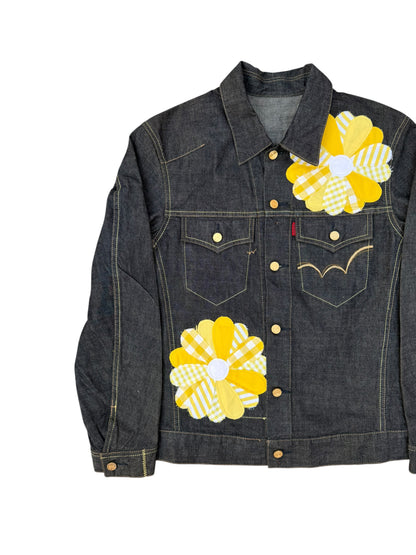 Upcycled Sunflower Patch Denim Jacket