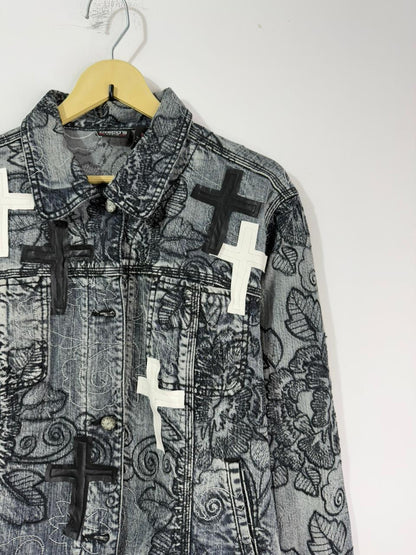 Customised velvet crosses patch Denim Jacket