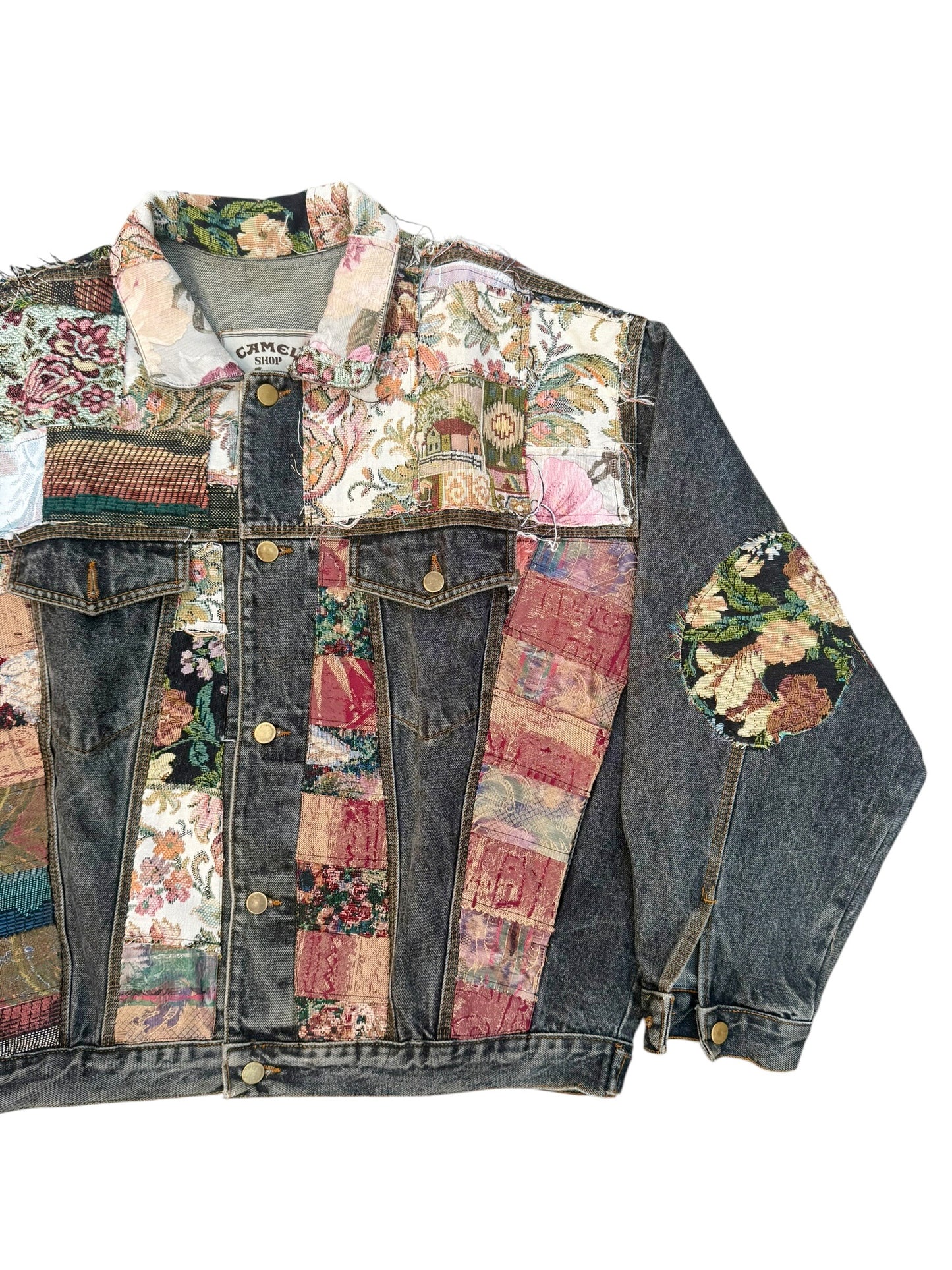 Upcycled patchwork jacquard Denim Jacket