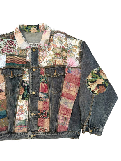 Upcycled patchwork jacquard Denim Jacket