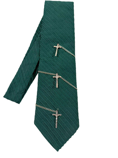 Silver Cross Charm Handmade Vintage Silk Tie
