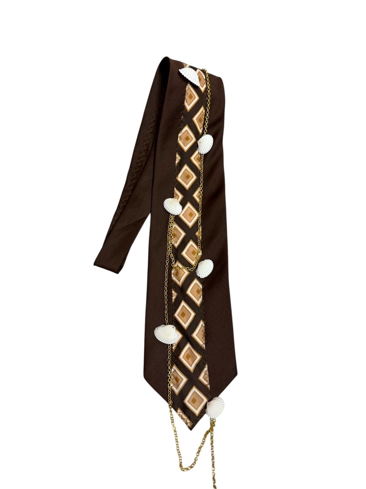 Sea shells with golden Chain Handmade Vintage Silk Tie