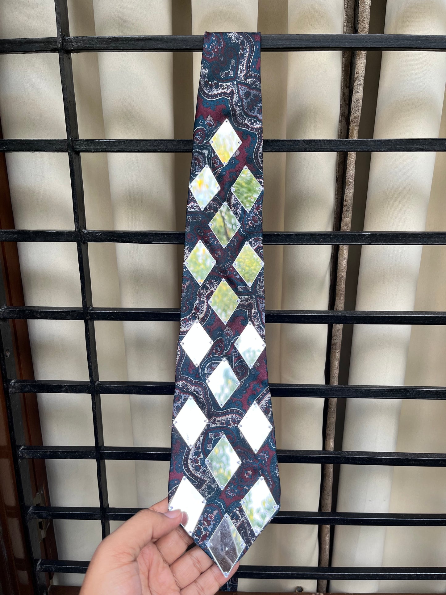 Mirror Work Handmade Vintage Silk Tie