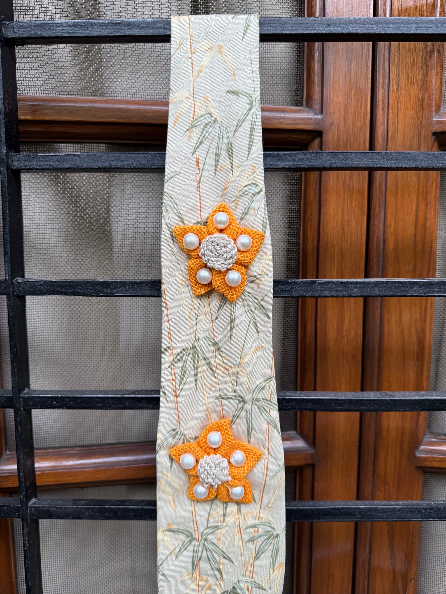 3d flower with pearl Handmade Vintage Silk Tie