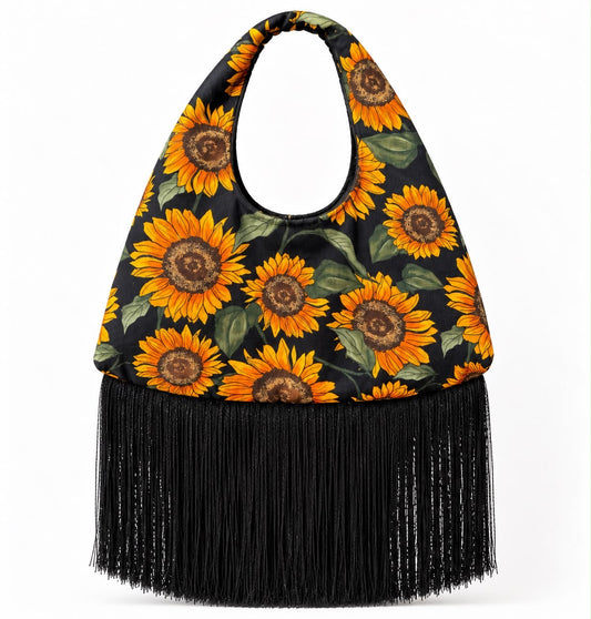 HANDMADE Sunflower Noir Fringe Bag