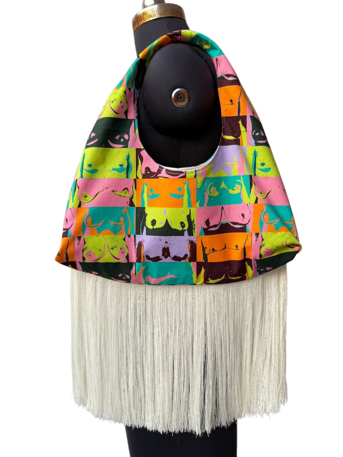 HANDMADE COTTON ABSTRACT PRINT FRINGE BAG