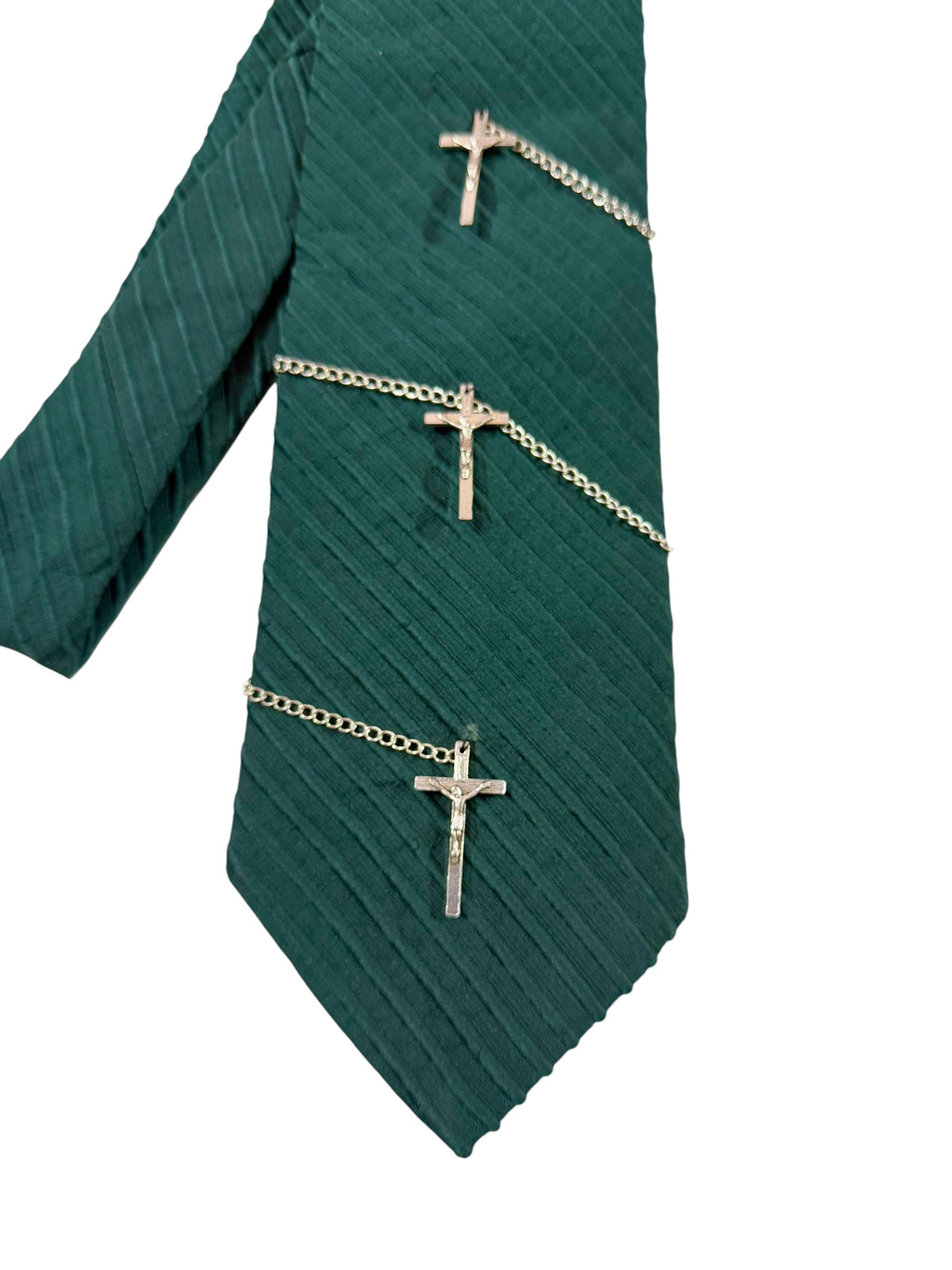 Silver Cross Charm Handmade Vintage Silk Tie
