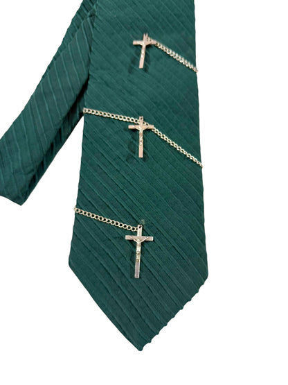 Silver Cross Charm Handmade Vintage Silk Tie