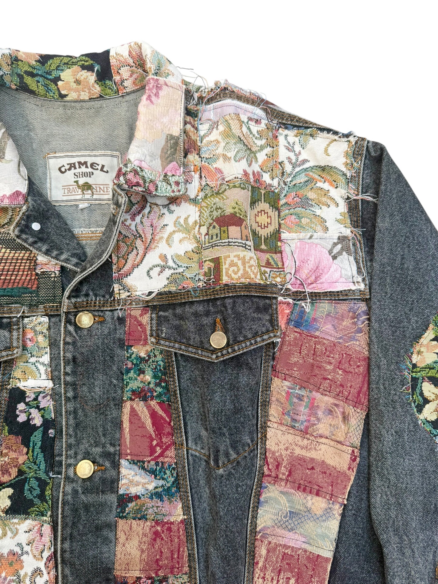 Upcycled patchwork jacquard Denim Jacket