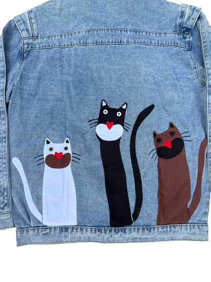 Upcycled Cat Patch Denim Jacket