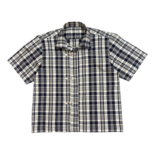 Fireman Clasp Night-Blue Check 100% Cotton Shirt