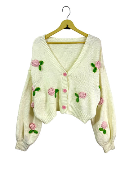 Pink Crochet Flower Sweater