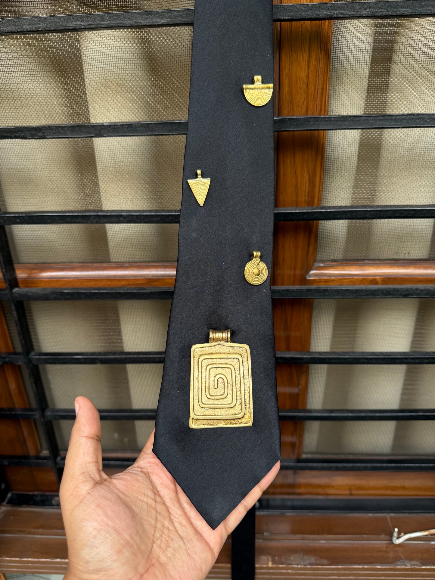 Golden Charm with Stud Handmade Vintage Silk Tie