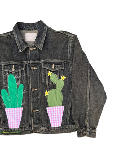 Upcycled Cactus Patch Denim Jacket