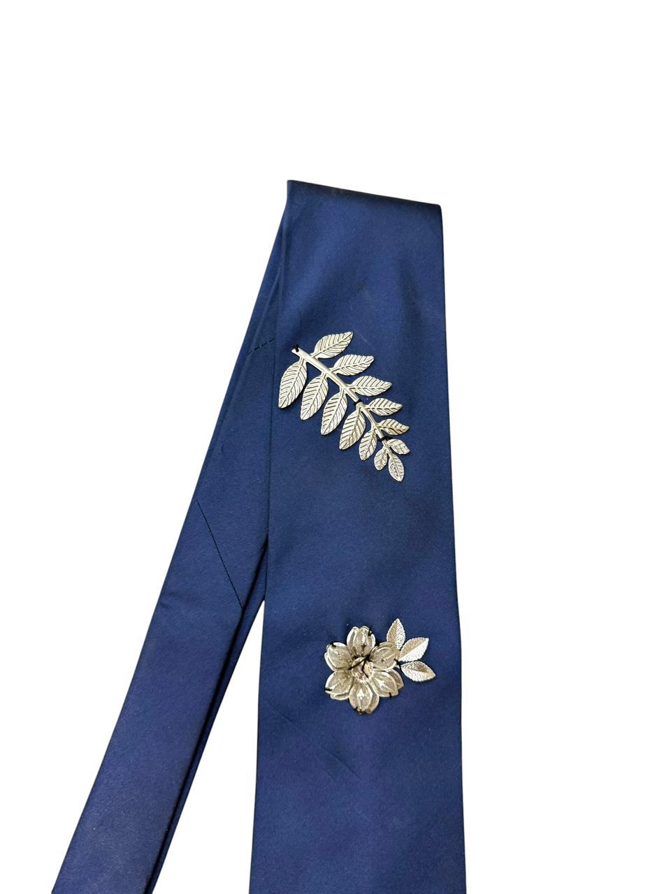Silver Charms  Flower Handmade Vintage Silk Tie