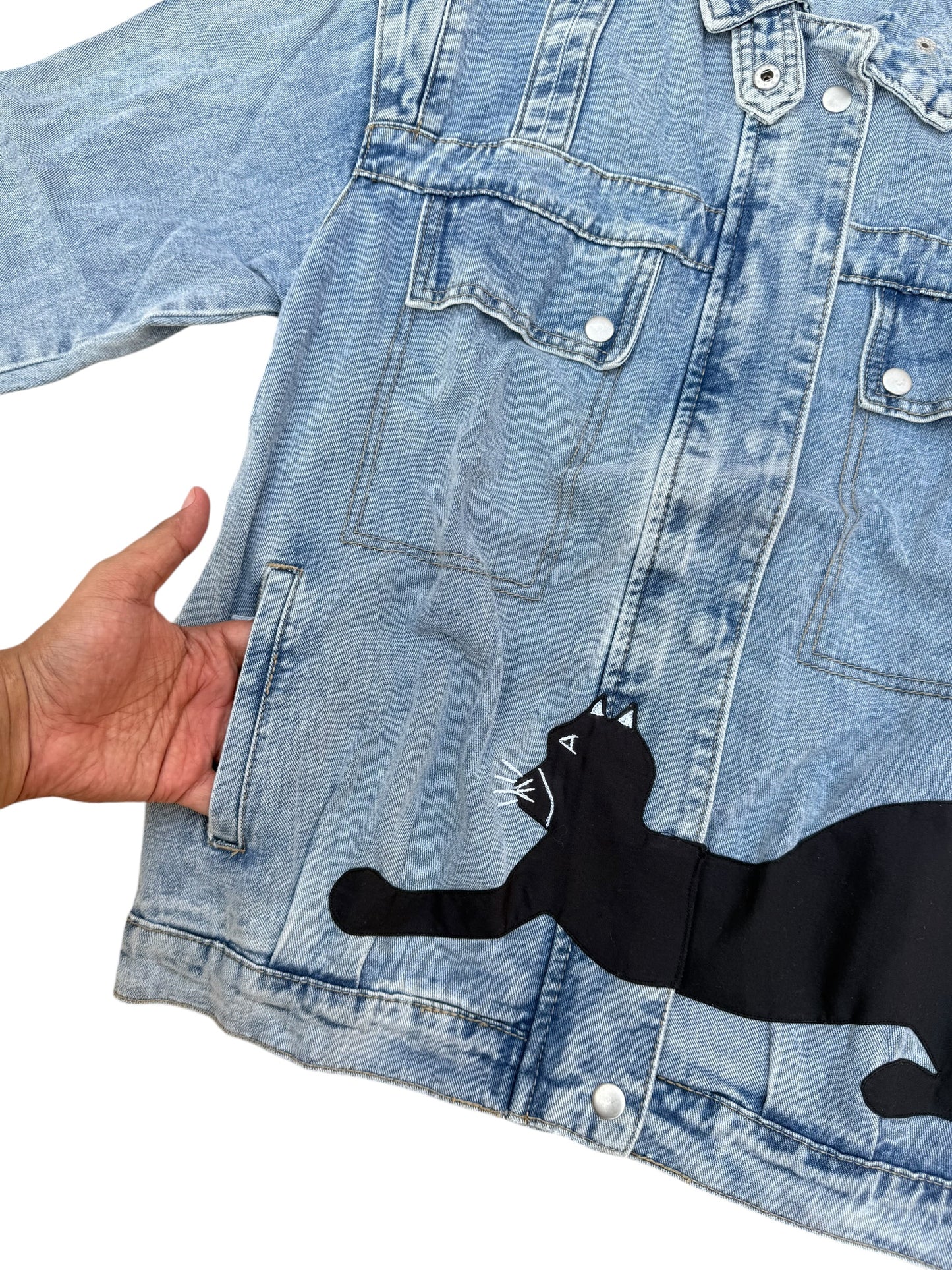 Upcycled Cat Patch Denim Jacket
