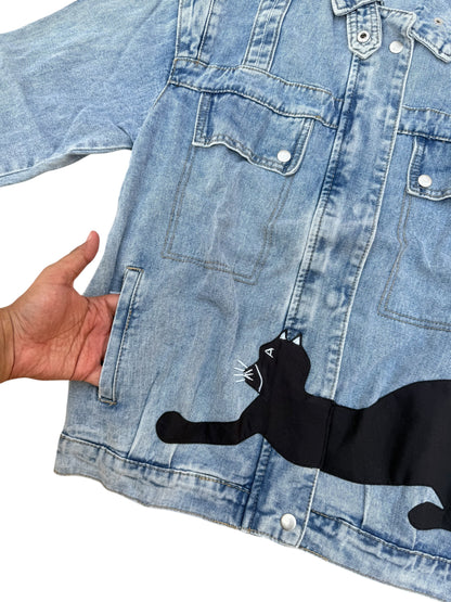 Upcycled Cat Patch Denim Jacket