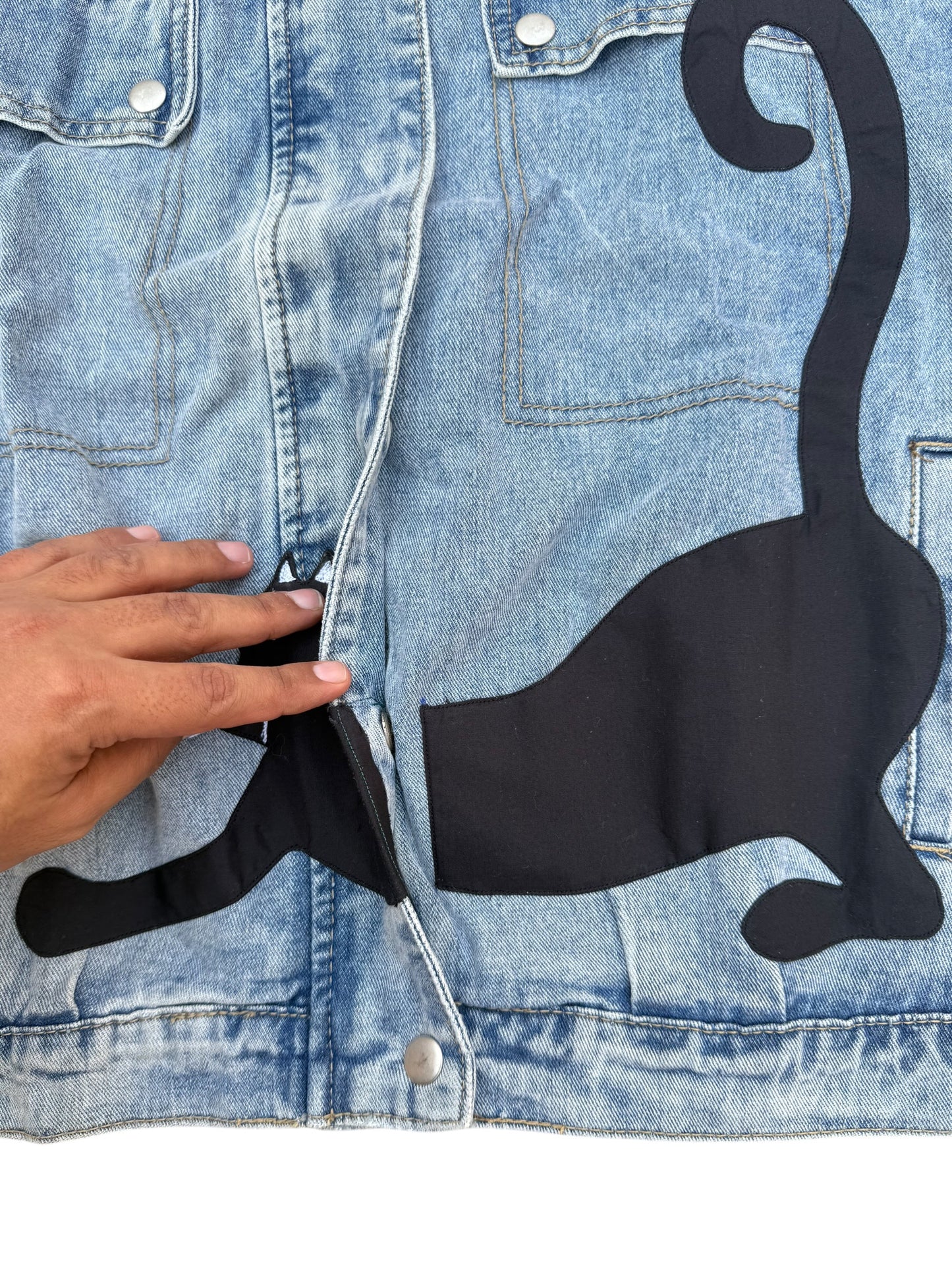 Upcycled Cat Patch Denim Jacket