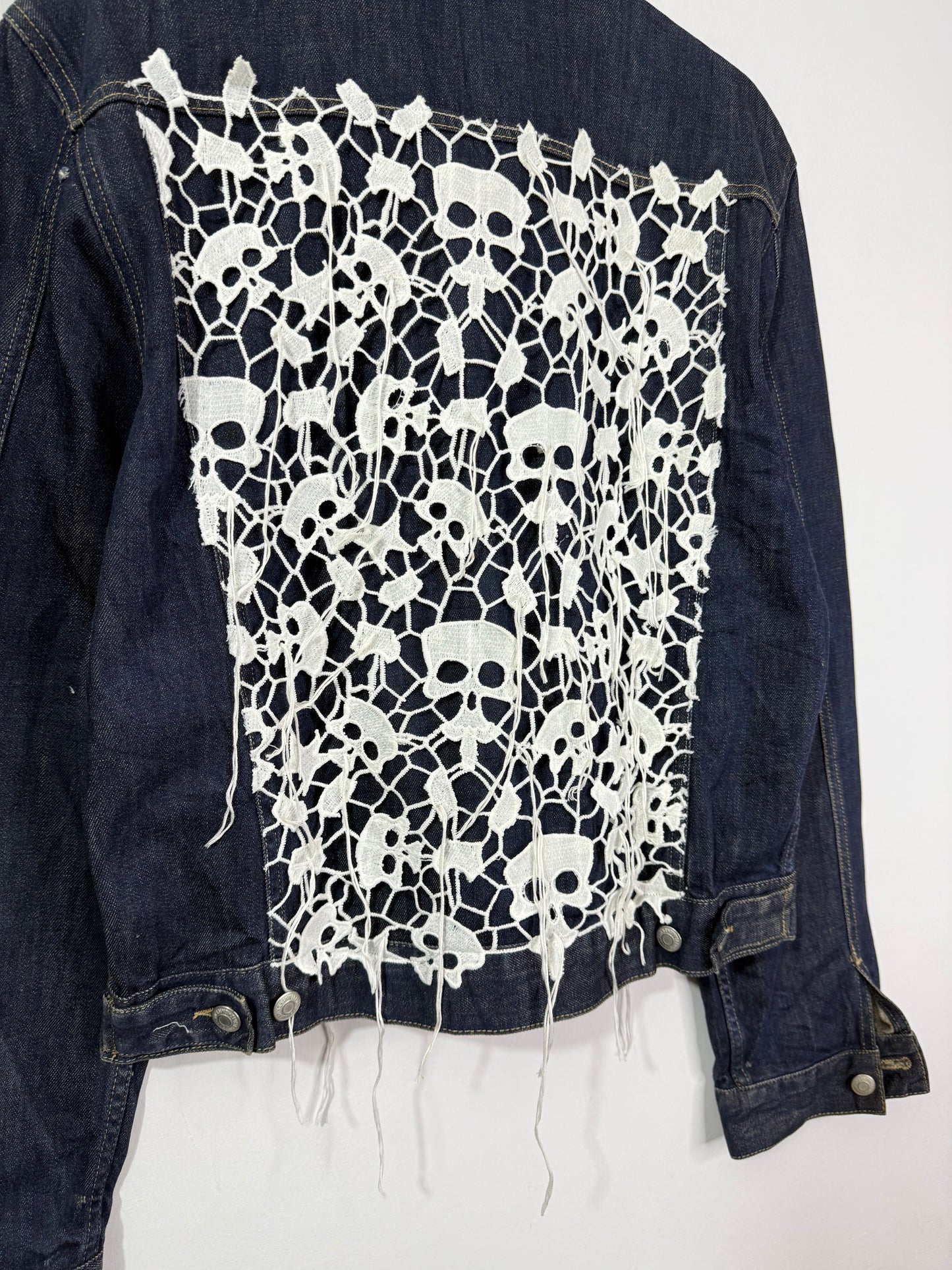 Customised cutwork skeleton patch denim Jacket