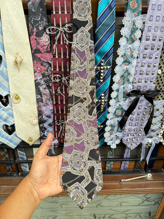 Studs and Chains Handmade Vintage Silk Tie