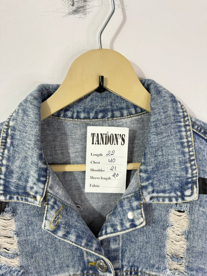 Customised leather Crosses patch Denim Jacket