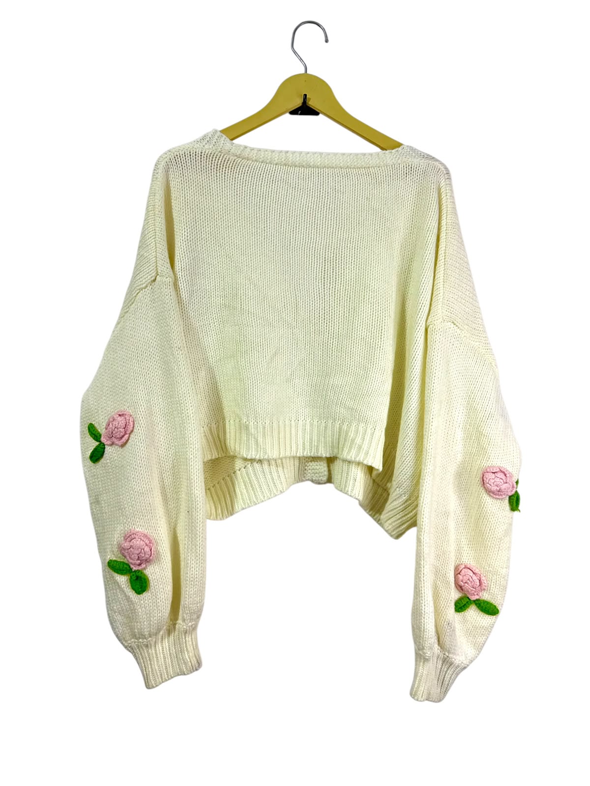 Pink Crochet Flower Sweater
