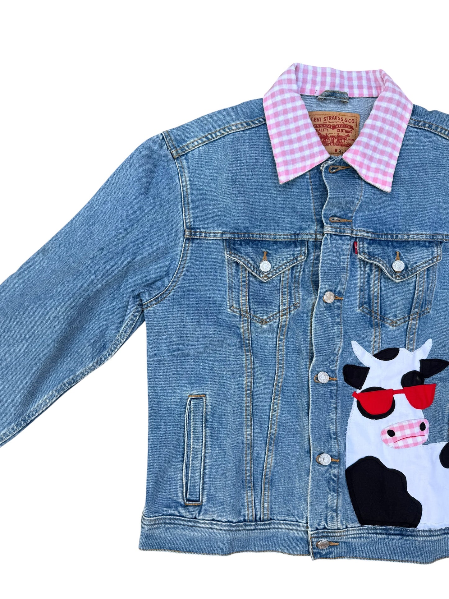 Upcycled Cow Patch Denim Jacket