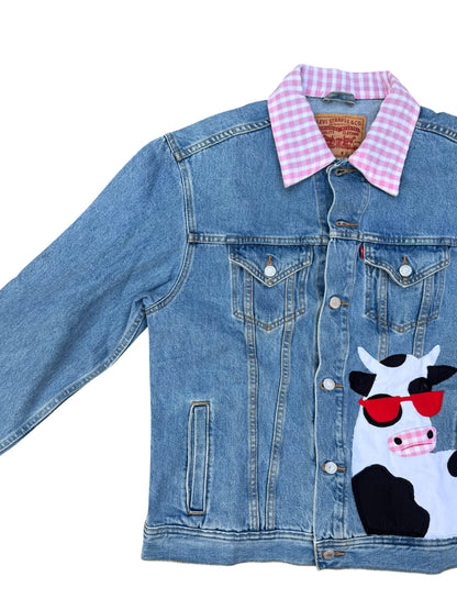 Upcycled Cow Patch Denim Jacket