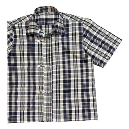 Fireman Clasp Night-Blue Check 100% Cotton Shirt