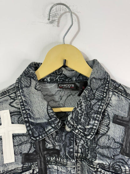 Customised velvet crosses patch Denim Jacket