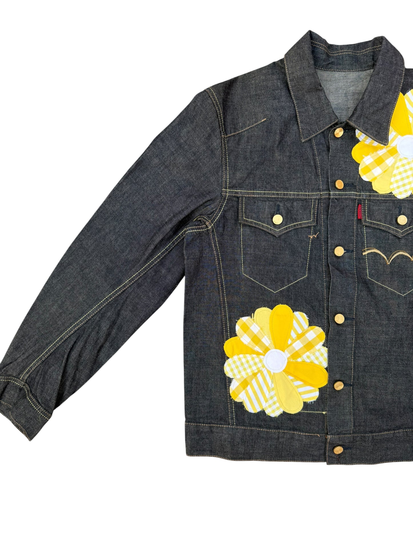 Upcycled Sunflower Patch Denim Jacket