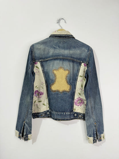 Customised silk patch Denim Jacket