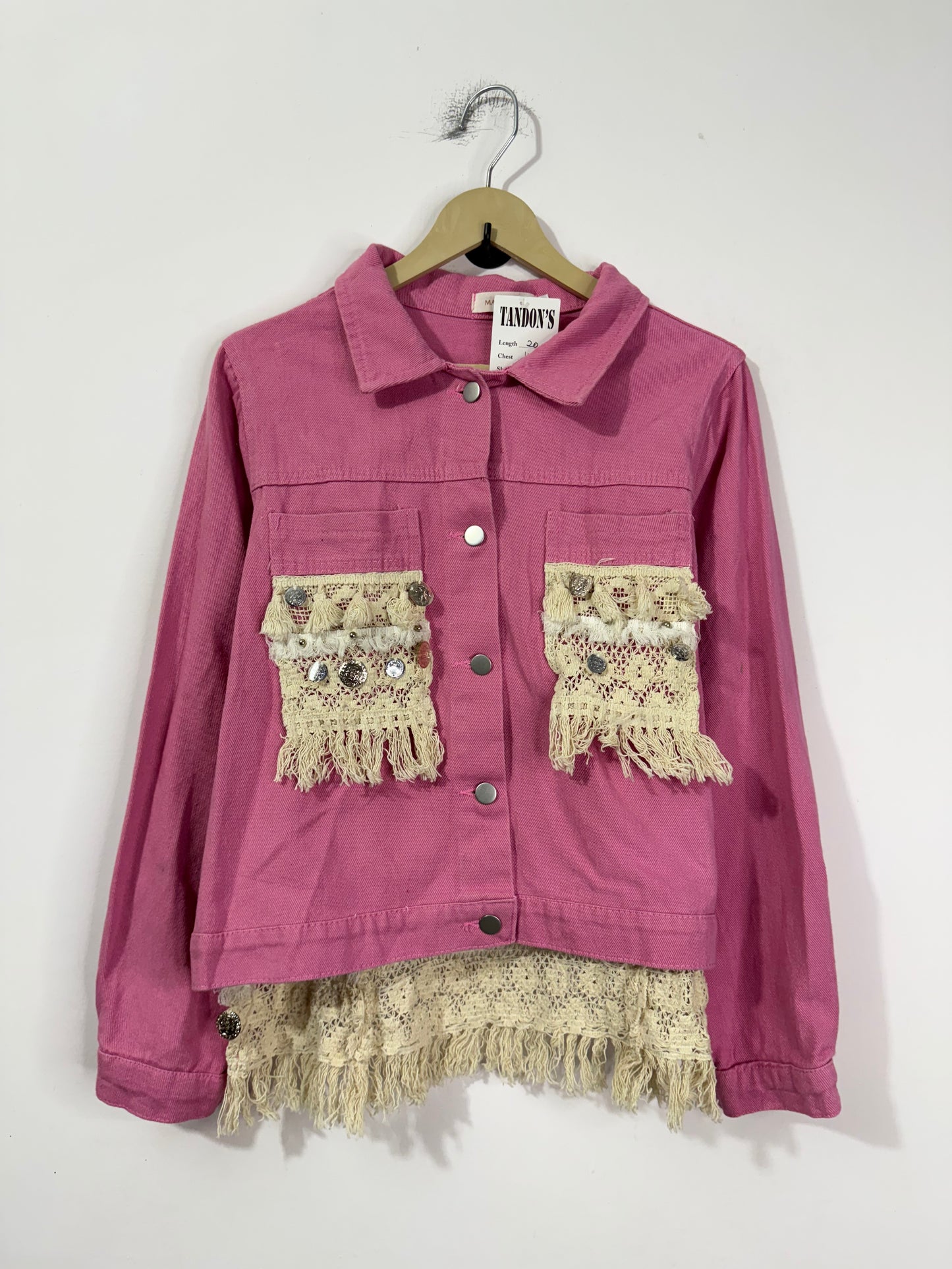 Customised lace fabric patch Denim Jacket